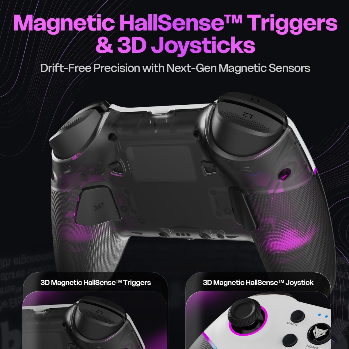 EvoFox Elite X2 Pro Gaming Controller for PC, Tri-Mode 2.4G/BT/Wired Gamepad, HallSense Magnetic Triggers & Joysticks, 1000Hz Polling, RGB, Replaceable JoySticks, Turbo Mode, 16h Battery (White)