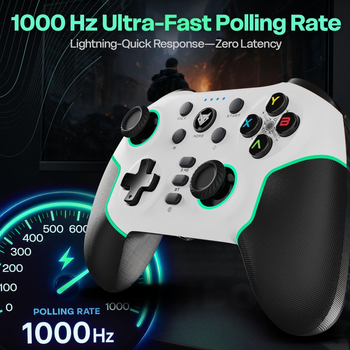 EvoFox Elite X2 Pro Gaming Controller for PC, Tri-Mode 2.4G/BT/Wired Gamepad, HallSense Magnetic Triggers & Joysticks, 1000Hz Polling, RGB, Replaceable JoySticks, Turbo Mode, 16h Battery (White)