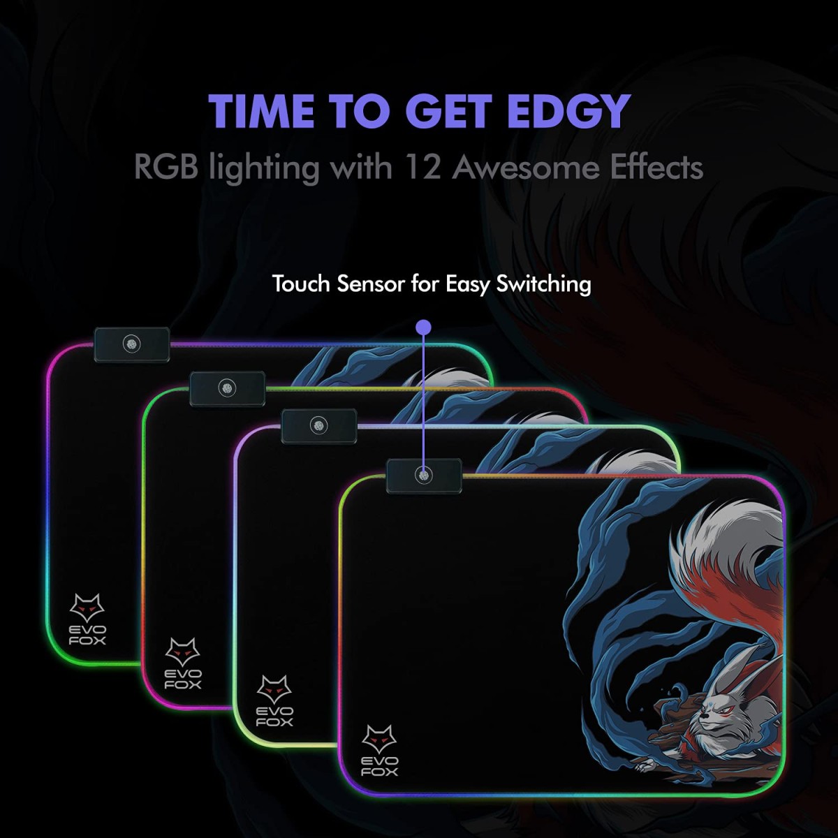 EvoFox Falcon LX35 Gaming Mouse Pad with 12 RGB Effects, Micro Textured Speed Surface, Non-Slip Rubber Base and Touch Controls