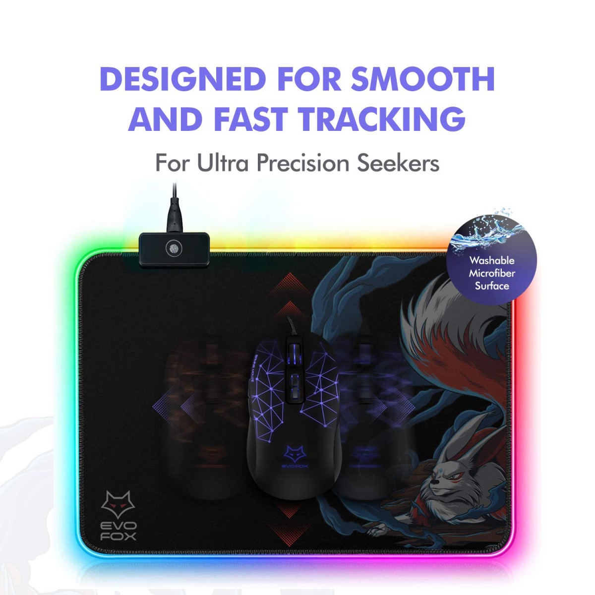 EvoFox Falcon LX35 Gaming Mouse Pad with 12 RGB Effects, Micro Textured Speed Surface, Non-Slip Rubber Base and Touch Controls
