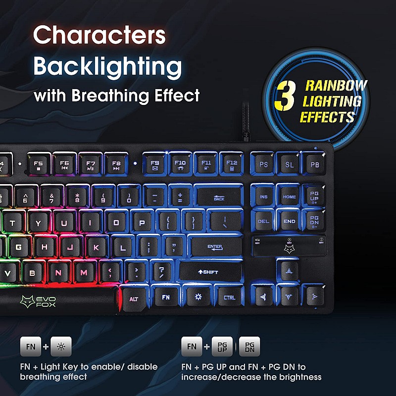 Evofox fireblade gaming wired keyboard with led backlit, 19 anti-ghosting keys and windows lock key tkl black