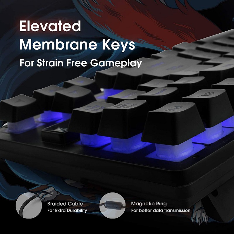 Evofox fireblade gaming wired keyboard with led backlit, 19 anti-ghosting keys and windows lock key tkl black