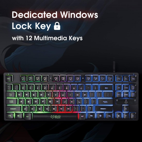 Evofox fireblade gaming wired keyboard with led backlit, 19 anti-ghosting keys and windows lock key tkl black