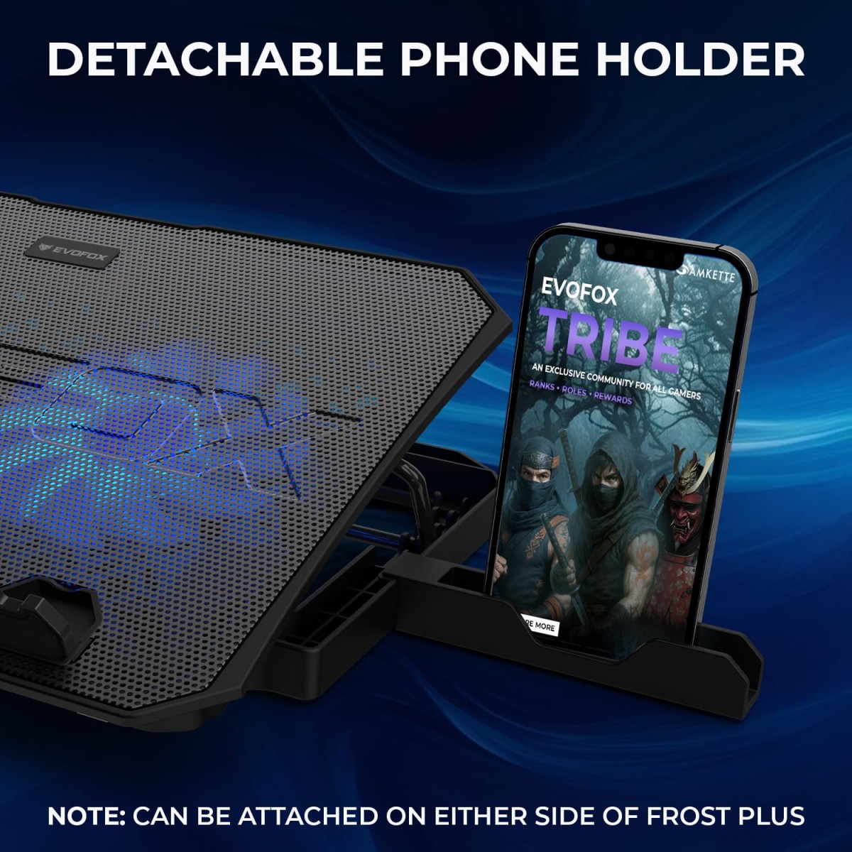 EvoFox Frost Plus Laptop Cooling Pad | Laptop Cooler Pad with Dual Fans, Blue LED Backlight, Iron Mesh Design, LCD Display, Adjustable Stand, Ultra-Quiet Dual USB Cooling Pad (Black) EvoFox Frost Plus Laptop Cooling Pad | Laptop Cooler Pad with Dual Fans, Blue LED Backlight, Iron Mesh Design, LCD Display, Adjustable Stand, Ultra-Quiet Dual USB Cooling Pad (Black)