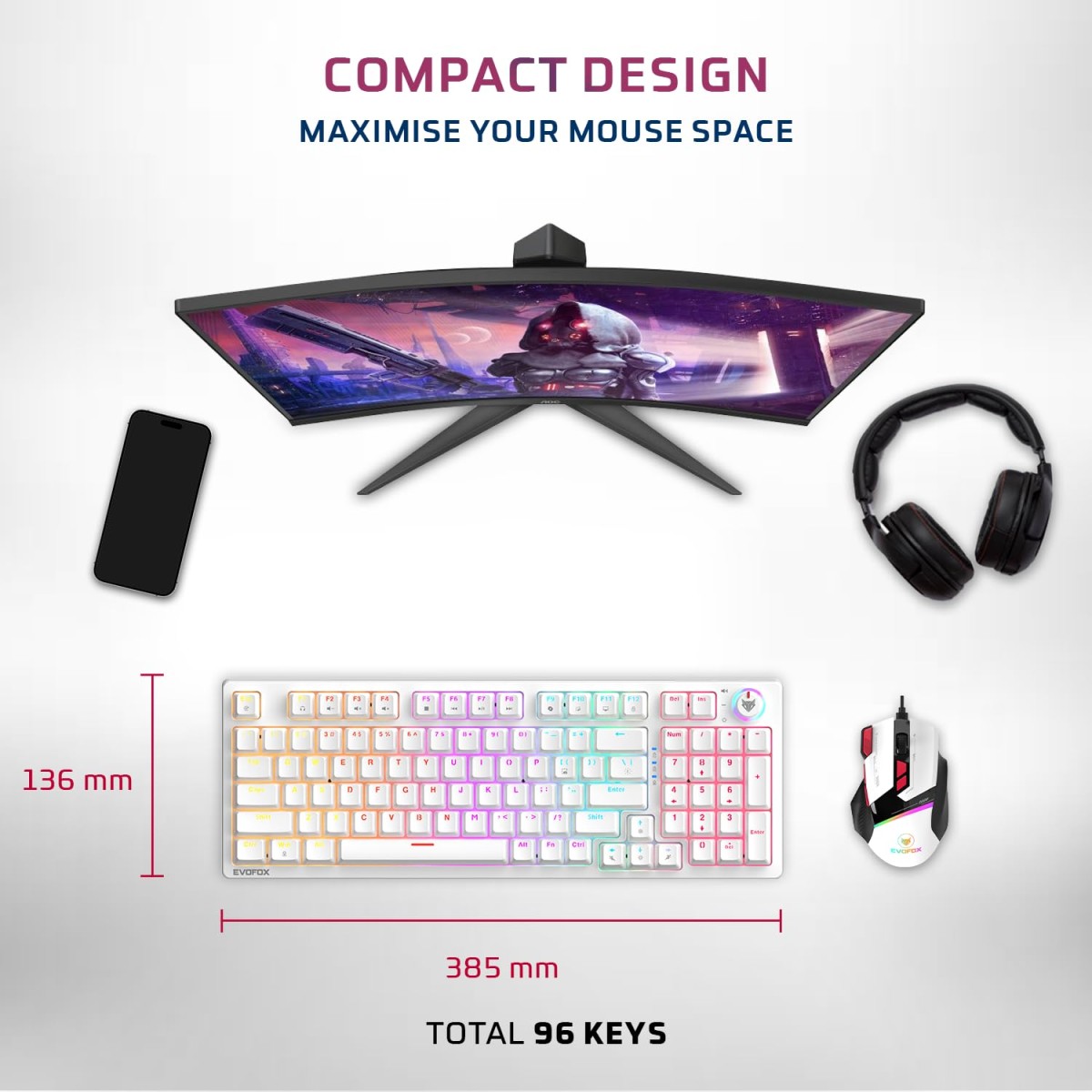 EvoFox Katana X2 FS Mechanical Gaming Keyboard | 3‑Pin Replaceable Silent Red Switches, Dynamic Backlighting, All Keys Anti‑Ghosting, Volume Knob, Copilot, Xbox Gamebar, Screenshot & More (White) EvoFox Katana X2 FS Mechanical Gaming Keyboard | 3‑Pin Replaceable Silent Red Switches, Dynamic Backlighting, All Keys Anti‑Ghosting, Volume Knob, Copilot, Xbox Gamebar, Screenshot & More (White)