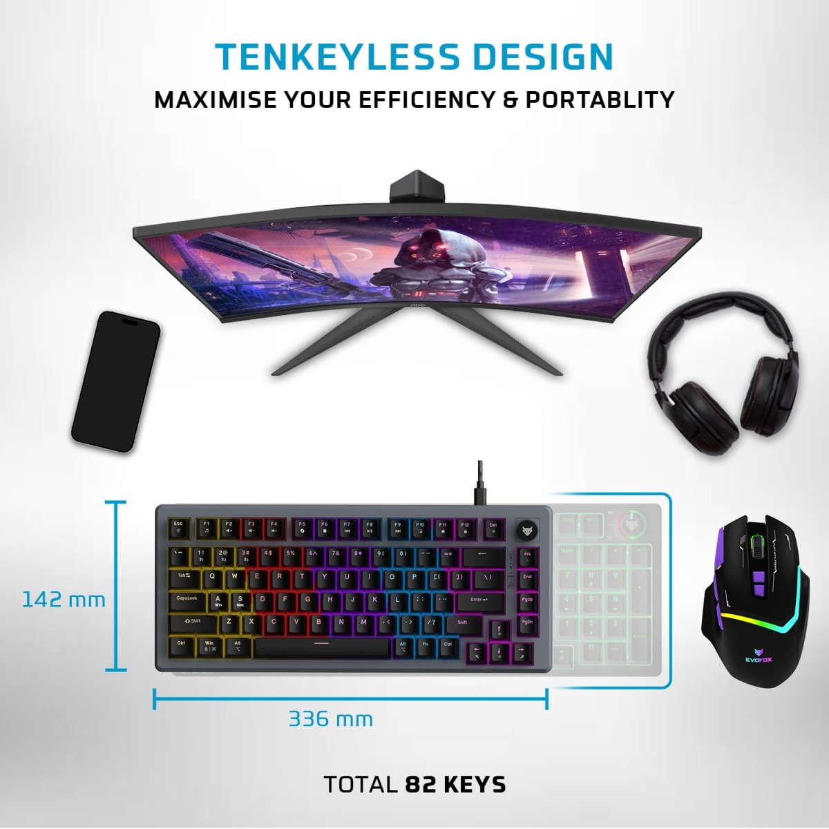 EvoFox Katana X2 TKL Wireless Mechanical Gaming Keyboard – Tri-Mode (BT/2.4G/Wired), Silent Red Switches, 1000Hz Polling Rate, Vivid and Dynamic Backlighting, 4000mAh Battery, Volume Knob (Black) EvoFox Katana X2 TKL Wireless Mechanical Gaming Keyboard – Tri-Mode (BT/2.4G/Wired), Silent Red Switches, 1000Hz Polling Rate, Vivid and Dynamic Backlighting, 4000mAh Battery, Volume Knob (Black)