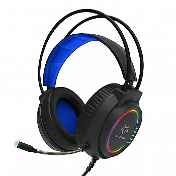 EvoFox Nebula RGB Gaming Headphones with Auto Adjusting Headband, Soft Leather Ear Cushions Cable (Blue Black)