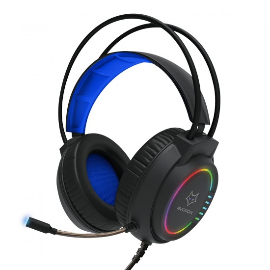 EvoFox Nebula RGB Gaming Headphones with Auto Adjusting Headband, Soft Leather Ear Cushions Cable (Blue Black)