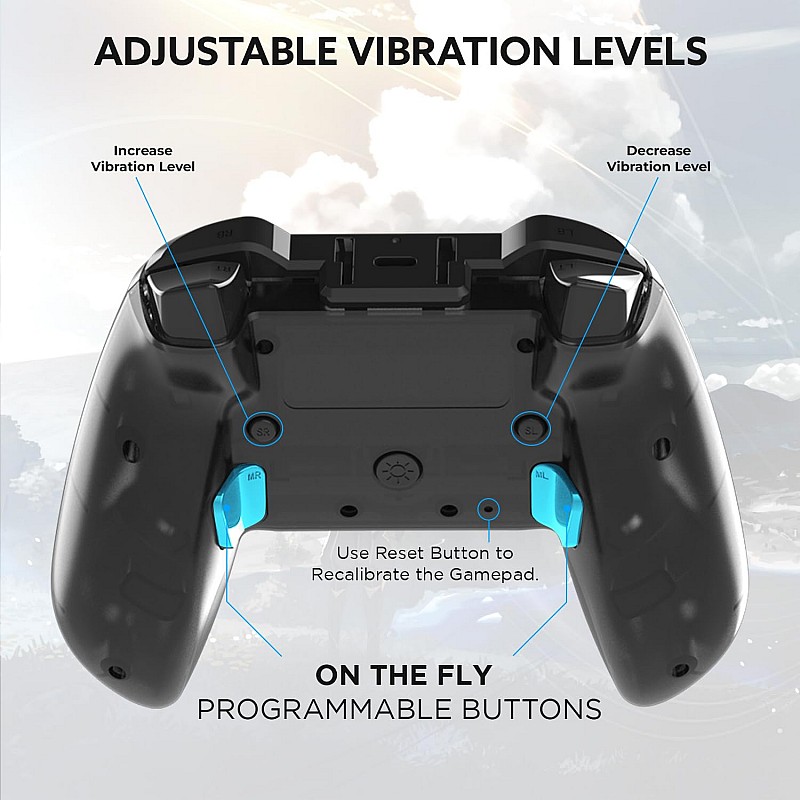 EvoFox One Universal Bluetooth Gamepad For PC, iOS, iPadOS, Android and PS4, Dynamic Rgb Lights, Transparent Design, Programable Buttons, Turbo Mode with The Dojo App, Detachable Mobile Clamp, and More