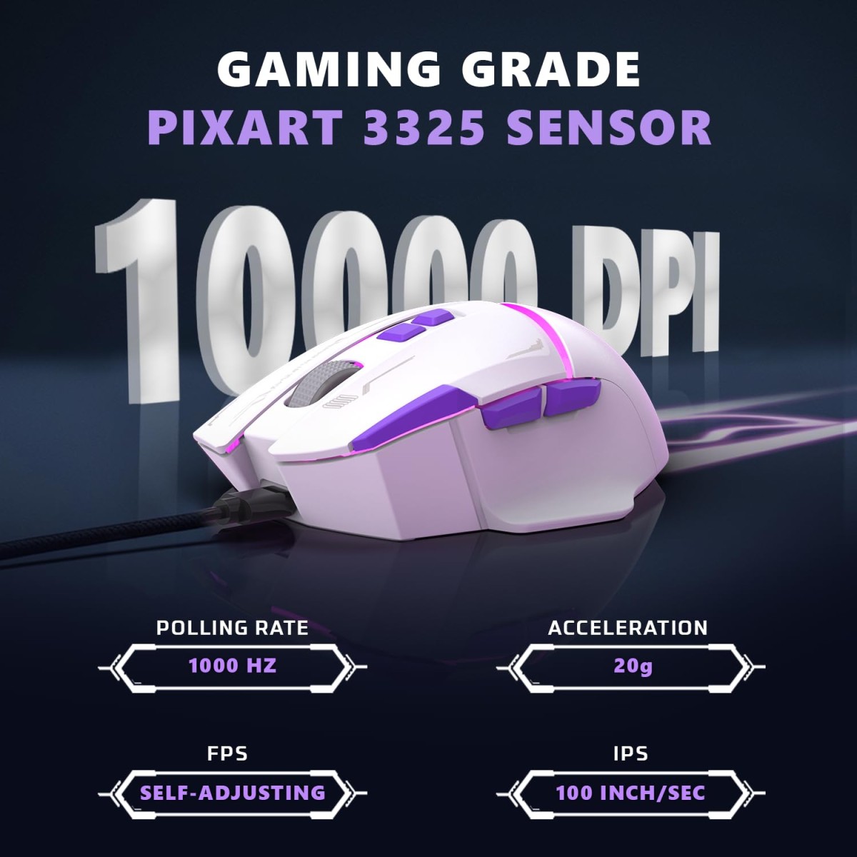 EvoFox Performance Series Banshee Rechargeable Wireless Gaming Mouse (2.4G+BT+Wired), Hyper Connect-Pixart3325 Sensor, Upto 1000Hz Polling Rate & 10000DPI,8 Programmable Buttons,Comprehensive Software EvoFox Performance Series Banshee Rechargeable Wireless Gaming Mouse (2.4G+BT+Wired), Hyper Connect-Pixart3325 Sensor, Upto 1000Hz Polling Rate & 10000DPI,8 Programmable Buttons,Comprehensive Software