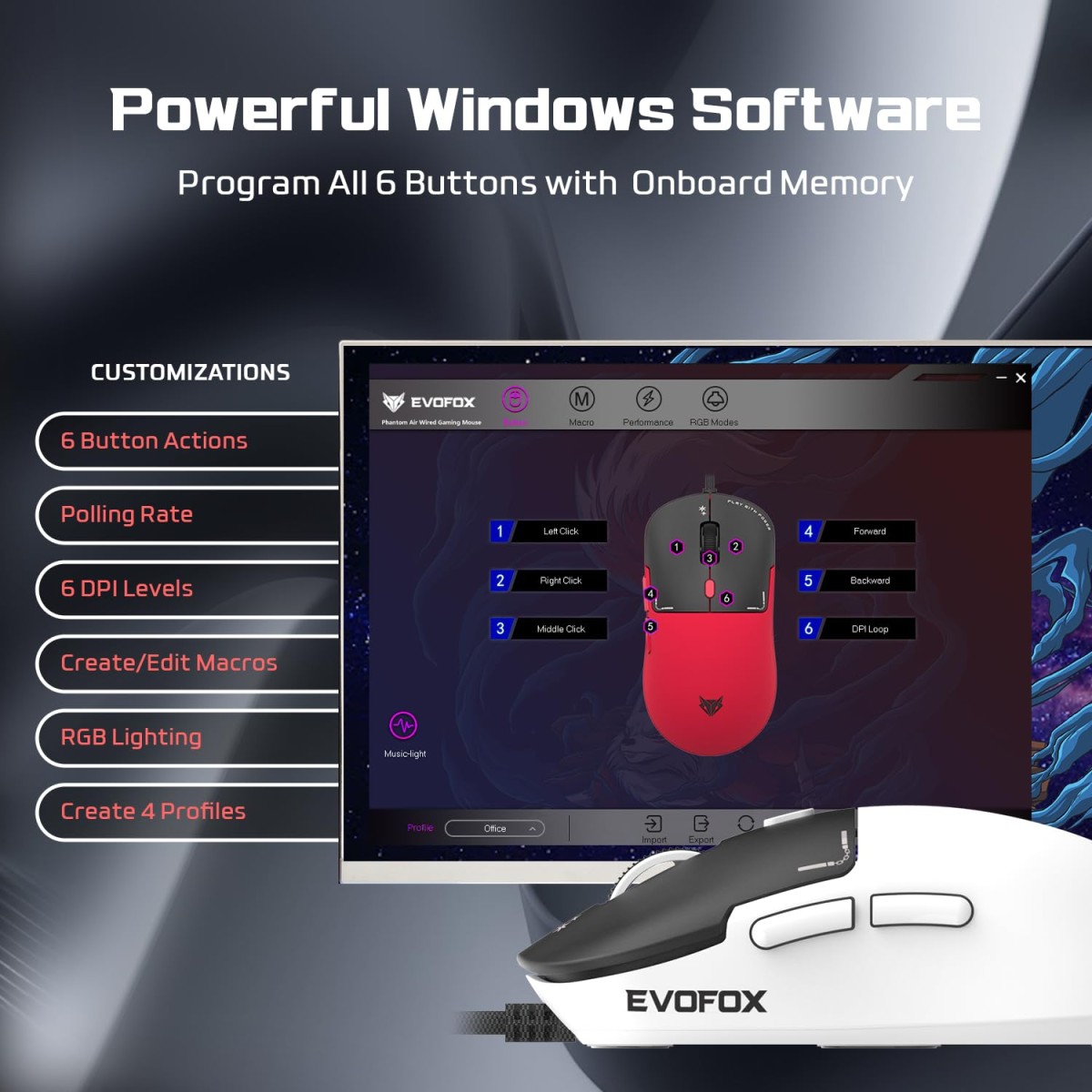 EvoFox Phantom Air Ultra Lightweight Gaming Mouse | Upto 1000Hz Polling Rate, 7000 FPS, 12800 DPI | Honeycomb RGB Lighting | Fully Programmable with Windows Software & On-Board Memory | White EvoFox Phantom Air Ultra Lightweight Gaming Mouse | Upto 1000Hz Polling Rate, 7000 FPS, 12800 DPI | Honeycomb RGB Lighting | Fully Programmable with Windows Software & On-Board Memory | White