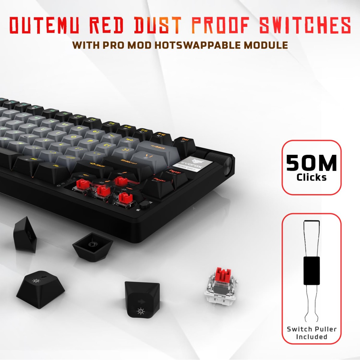 EvoFox Ronin Wired Mechanical Gaming Keyboard | 9 Layer Gasket Sound Dampening Design, Outemu Red Silent Switches, Hot Swappable, Per-Key RGB, nKey Rollover, Volume Knob | Windows Software (Black) EvoFox Ronin Wired Mechanical Gaming Keyboard | 9 Layer Gasket Sound Dampening Design, Outemu Red Silent Switches, Hot Swappable, Per-Key RGB, nKey Rollover, Volume Knob | Windows Software (Black)