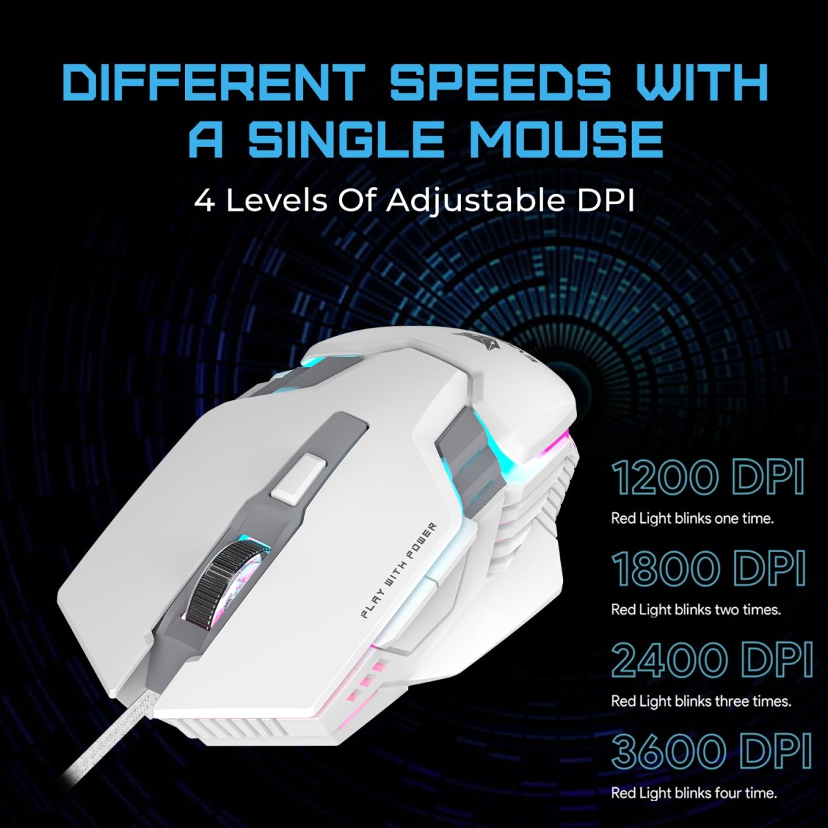 EvoFox Starter Series Spectre USB Wired Gaming Mouse | Upto 3600 DPI Gaming Sensor | 6 Buttons | Upto 7 Million Clicks | 7 Colours Rainbow Lighting with Breathing Effect | 1.5m Braided Cable (White) EvoFox Starter Series Spectre USB Wired Gaming Mouse | Upto 3600 DPI Gaming Sensor | 6 Buttons | Upto 7 Million Clicks | 7 Colours Rainbow Lighting with Breathing Effect | 1.5m Braided Cable (White)