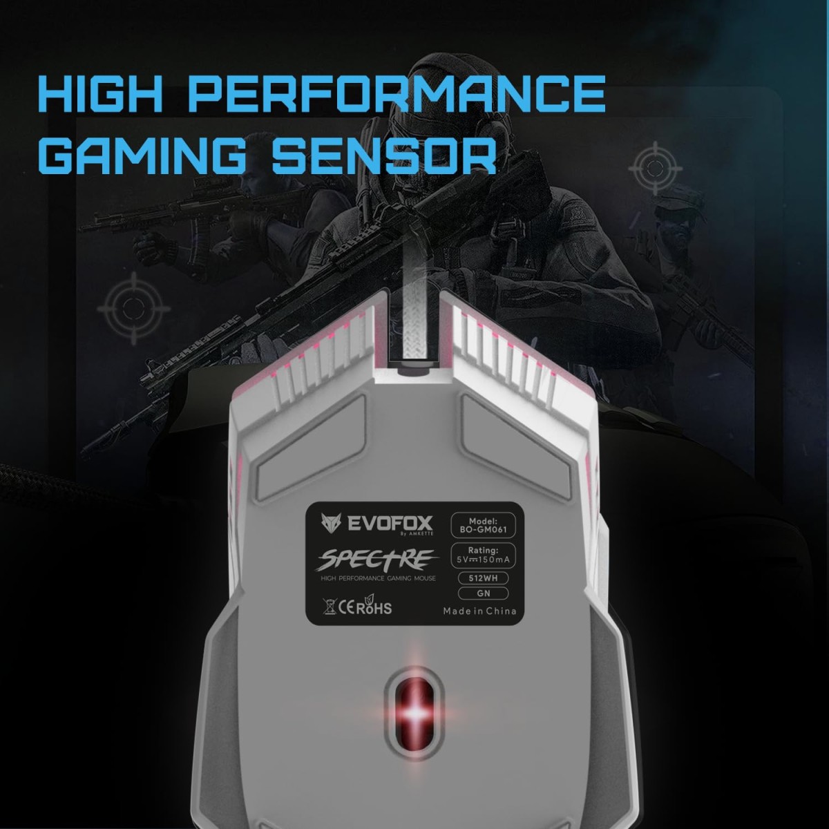 EvoFox Starter Series Spectre USB Wired Gaming Mouse | Upto 3600 DPI Gaming Sensor | 6 Buttons | Upto 7 Million Clicks | 7 Colours Rainbow Lighting with Breathing Effect | 1.5m Braided Cable (White) EvoFox Starter Series Spectre USB Wired Gaming Mouse | Upto 3600 DPI Gaming Sensor | 6 Buttons | Upto 7 Million Clicks | 7 Colours Rainbow Lighting with Breathing Effect | 1.5m Braided Cable (White)