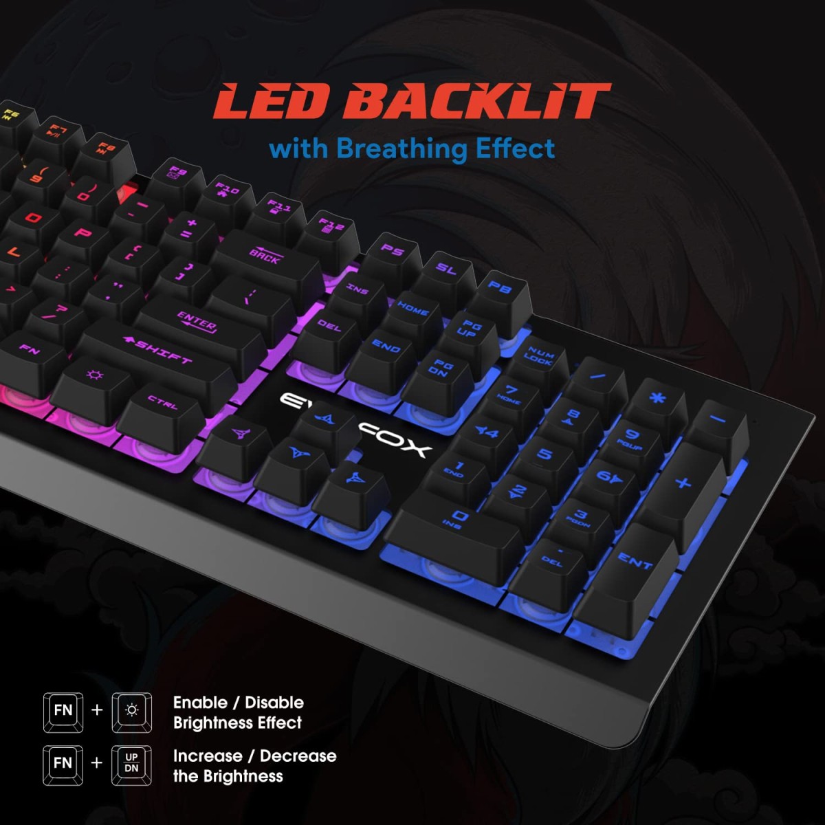 EvoFox Warhammer Full Size Gaming Keyboard with Breathing Effect LED Backlit (Black)
