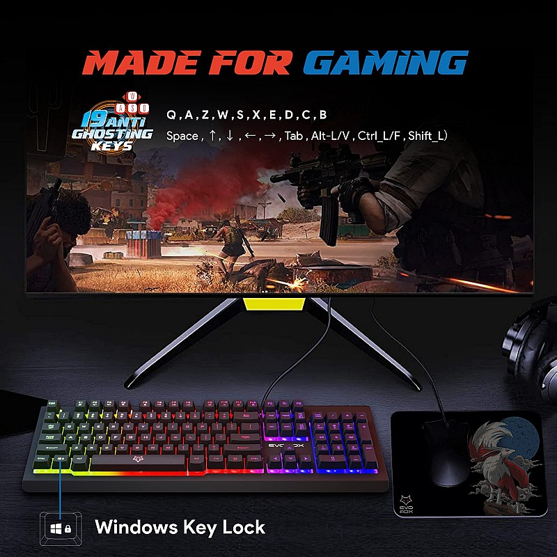 EvoFox Warhammer Full Size Gaming Keyboard with Breathing Effect LED Backlit (Black)