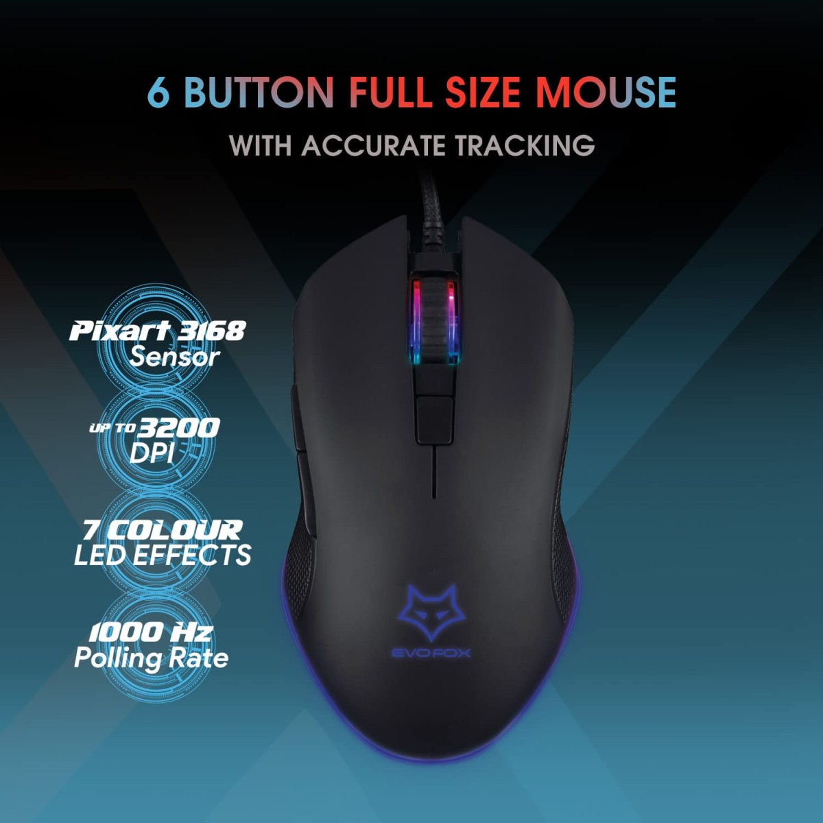 EvoFox X-Team Fireblade TKL Gaming Keyboard Combo with Breathing LED Effects 6 Button Spirit Mouse