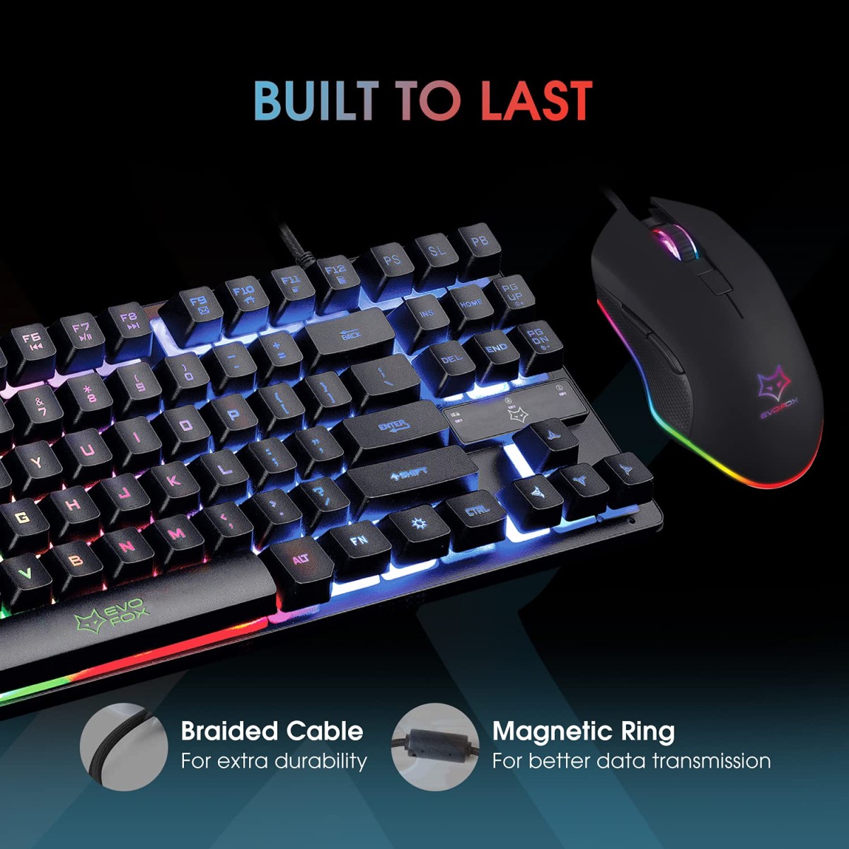 EvoFox X-Team Fireblade TKL Gaming Keyboard Combo with Breathing LED Effects 6 Button Spirit Mouse