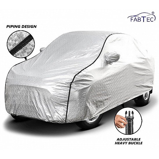 FABTEC Waterproof Car Body Cover for Tata Punch with Mirror Pocket, Soft Cotton Lining, Triple Stitched (Heat Resistant Metallic Silver with Black Piping)