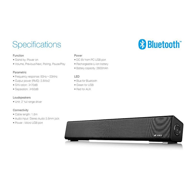 F&D 5W Wireless E200 Plus Sound Bar Speakers (Black)