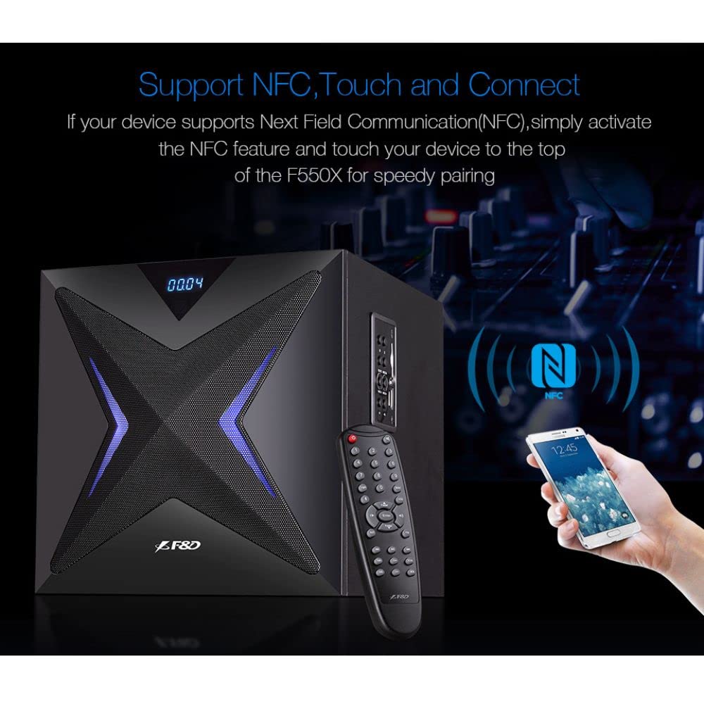 F&D F550X 2.1 Channel Multimedia Speaker (Black) | Wireless Bluetooth Speakers | Subwoofer Satellite Speaker/LED Display/USB/SD Card/NFC | Home Theatre | Speaker for Laptop, Pc & Mobile F&D F550X 2.1 Channel Multimedia Speaker (Black) | Wireless Bluetooth Speakers | Subwoofer Satellite Speaker/LED Display/USB/SD Card/NFC | Home Theatre | Speaker for Laptop, Pc & Mobile