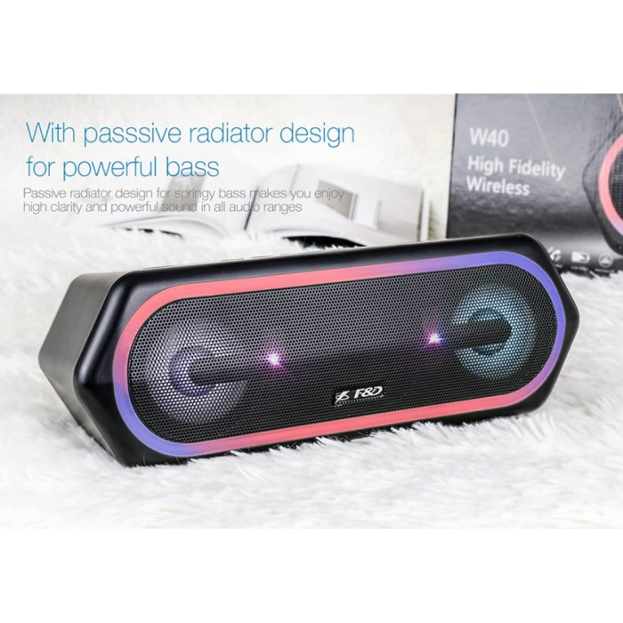 F&D W40 Wireless Portable Bluetooth Speaker (Black) | Charging Micro USB | TF Card/AUX/FM | Home Theatre | 6 Hours Playtime | Portable Speaker for Home, Outdoors & Travel F&D W40 Wireless Portable Bluetooth Speaker (Black) | Charging Micro USB | TF Card/AUX/FM | Home Theatre | 6 Hours Playtime | Portable Speaker for Home, Outdoors & Travel