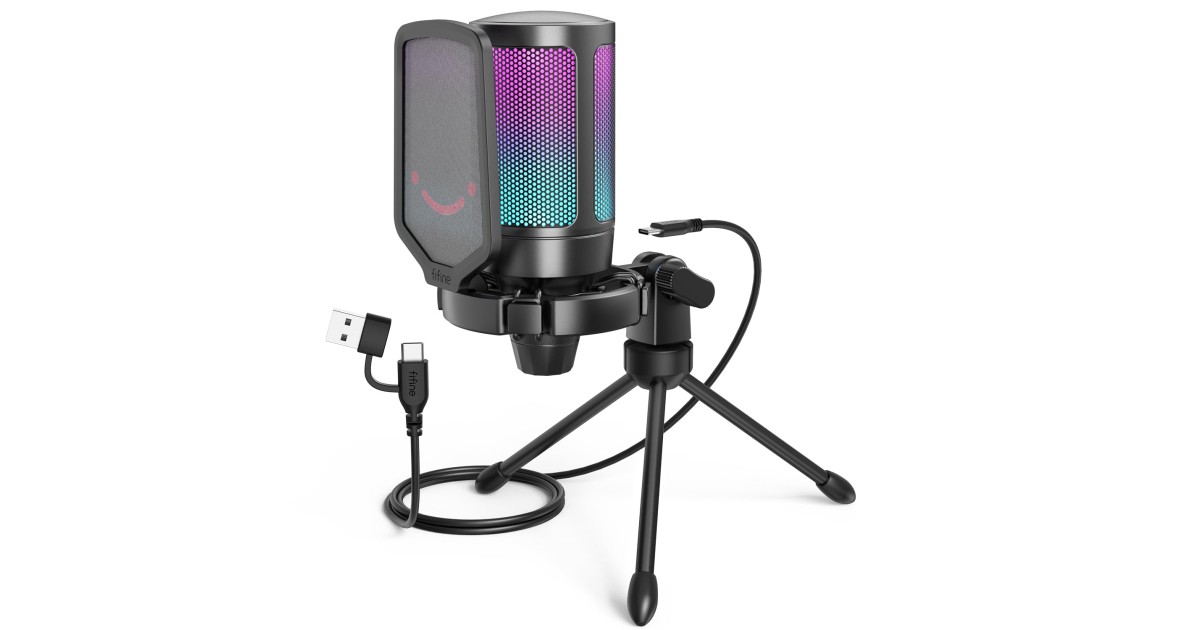 FIFINE A6V USB Gaming Condenser Microphone with RGB, Quick Mute