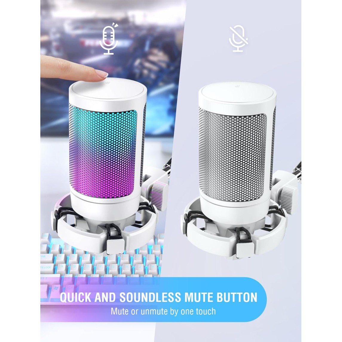 FIFINE AmpliGame A6V USB Microphone, PC Gaming Recording Desktop Laptop Mic, RGB Streaming Podcasting Condenser Mic for Online Game, Vocal, with Mute Button, Gain Knob, Tripod Stand- White FIFINE AmpliGame A6V USB Microphone, PC Gaming Recording Desktop Laptop Mic, RGB Streaming Podcasting Condenser Mic for Online Game, Vocal, with Mute Button, Gain Knob, Tripod Stand- White