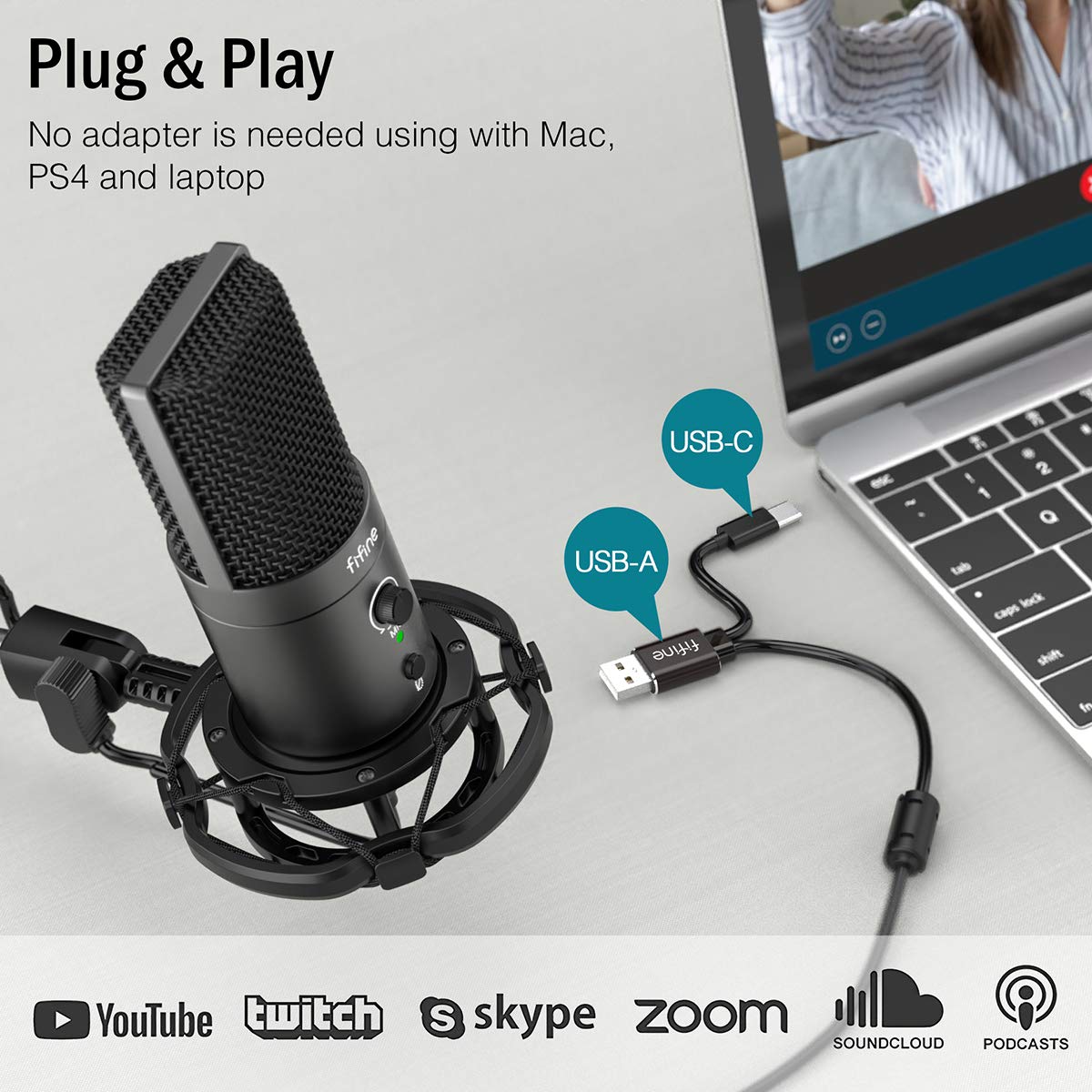FIFINE USB Gaming Streaming Microphone Kit for PC Computer, Condenser Mic Set with Arm Stand Mute Button & Gain, Mic Studio Bundle for Podcast Recording Twitch Discord YouTube Zoom, USB C & A -T683 FIFINE USB Gaming Streaming Microphone Kit for PC Computer, Condenser Mic Set with Arm Stand Mute Button & Gain, Mic Studio Bundle for Podcast Recording Twitch Discord YouTube Zoom, USB C & A -T683