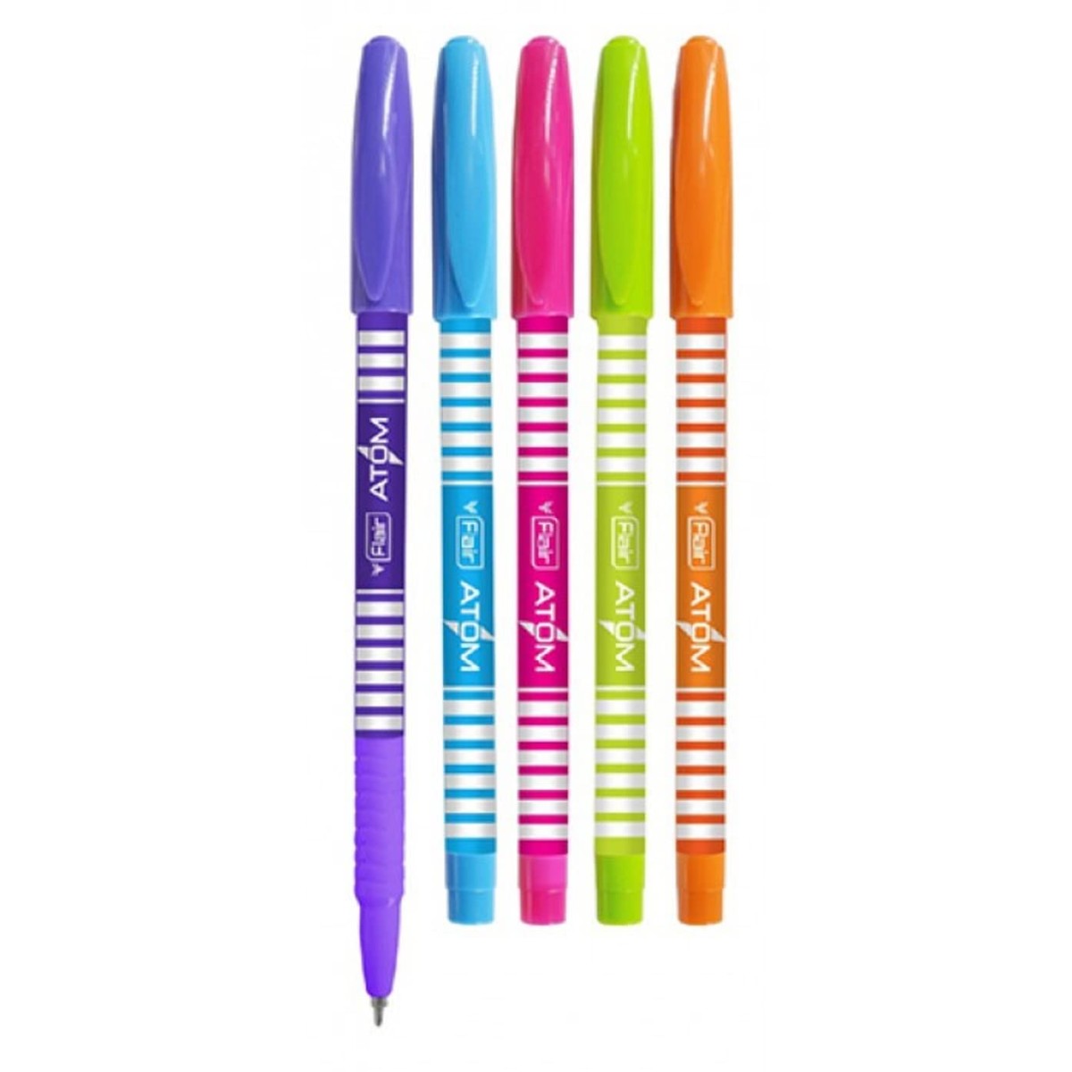 FLAIR Atom Ball Pen Pouch Pack | Ergonomic Grip Makes It Easy to Hold | Lightweight & Colorful Body Design | Soft Tip for Flawless & Smooth Writing | Blue Ink, Pack of 50 Pens