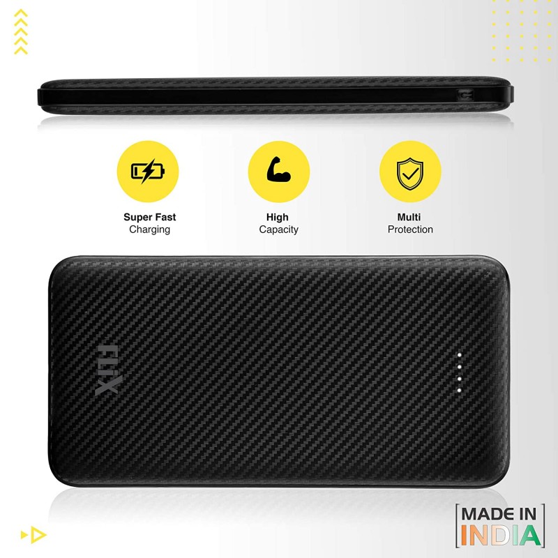 FLiX (Beetel) Decathon Slim 10,000 mAh Lithium Polymer Power Bank Type C Input and Output, Micro USB Port Input (Black)