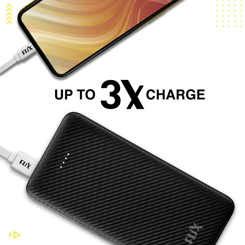 FLiX (Beetel) Decathon Slim 10,000 mAh Lithium Polymer Power Bank Type C Input and Output, Micro USB Port Input (Black)