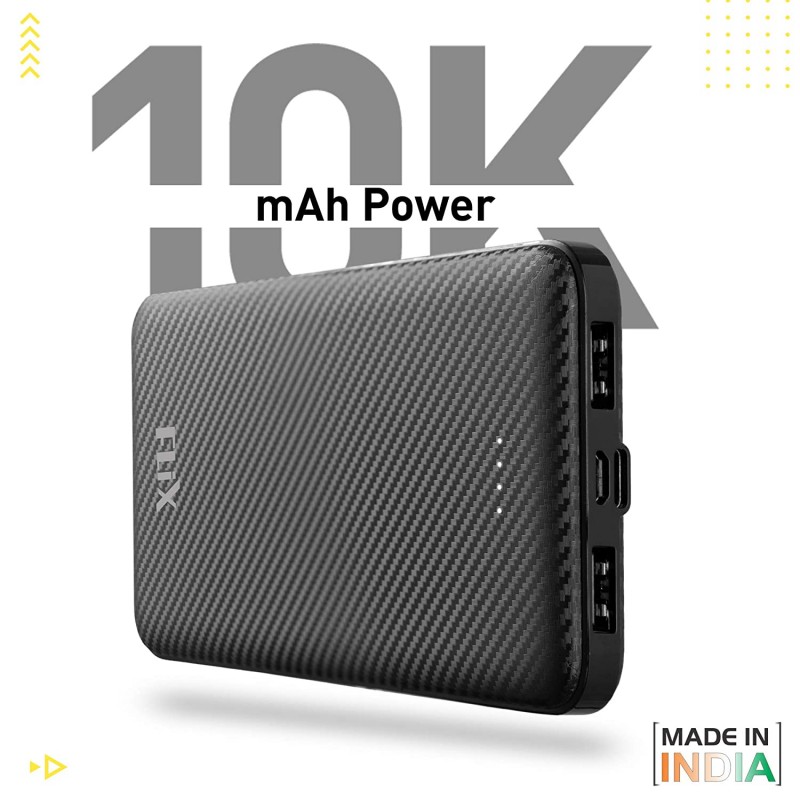 FLiX (Beetel) Decathon Slim 10,000 mAh Lithium Polymer Power Bank Type C Input and Output, Micro USB Port Input (Black)