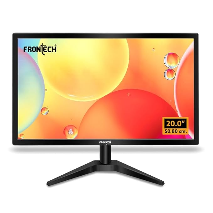 FRONTECH 20 Inch HD LED Monitor | Refresh Rate 60 Hz, 1600 X 900 Pixels | Wall Mountable Slim & Stylish Design with 16.7M Colors| HDMI & VGA Ports | Dual Input (MON-0074, Black)