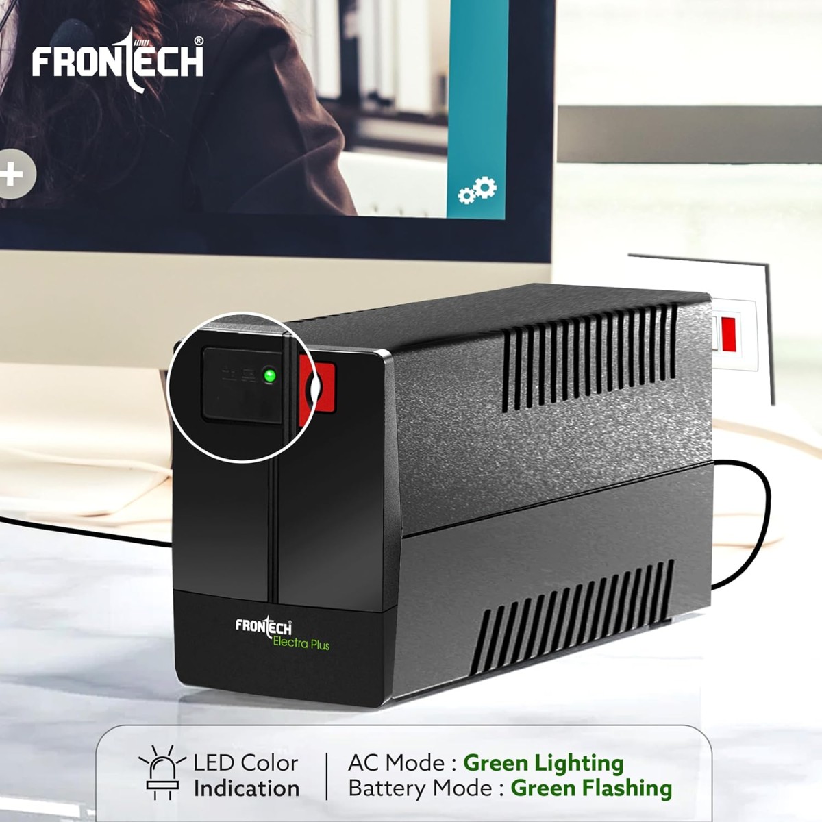 FRONTECH UPS Electra Plus 600VA/360W, Uninterrupted Power Supply System, Maintenance Free Battery, LED Indicator, Power Backup & Protection for Home/Office PC, Desktop and Other Electronics, (2564) FRONTECH UPS Electra Plus 600VA/360W, Uninterrupted Power Supply System, Maintenance Free Battery, LED Indicator, Power Backup & Protection for Home/Office PC, Desktop and Other Electronics, (2564)