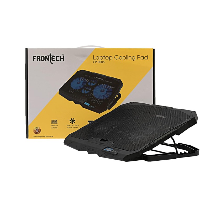 FRONTECH USB Powered Laptop Cooling Pad with LED Lights, 140mm Dual Fans, 5 Adjustment Levels, Super Silent, Iron Mesh, Suitable for Laptops Upto 15.6 Inches, Size - 39cmx28cmx2.9cm (CP-0005, Black)