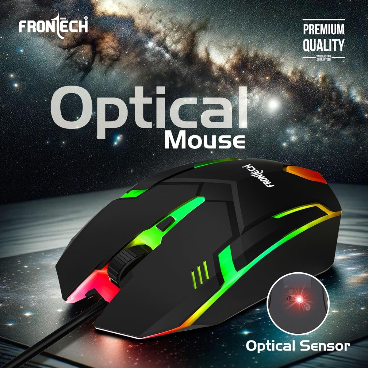 FRONTECH Wired Gaming Combo Keyboard and Optical Mouse with RGB Backlight Effects| 104 Membrane Keys | USB Plug & Play | Ergonomic & Comfortable Design (KB-0040, Black)