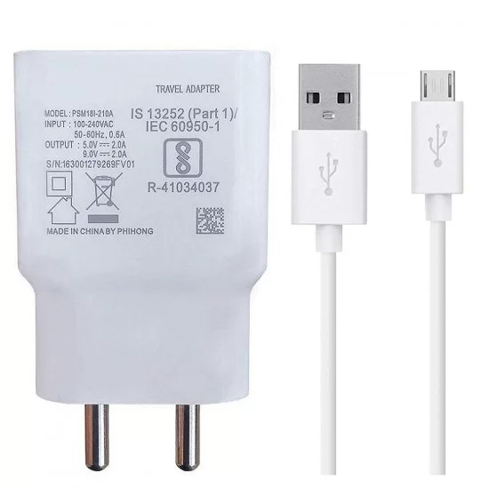 Fast Charger for vivo Y91 Power Adapter Like Wall Charger with 1 Meter USB Charging Data Cable (2.4 Amp, White)