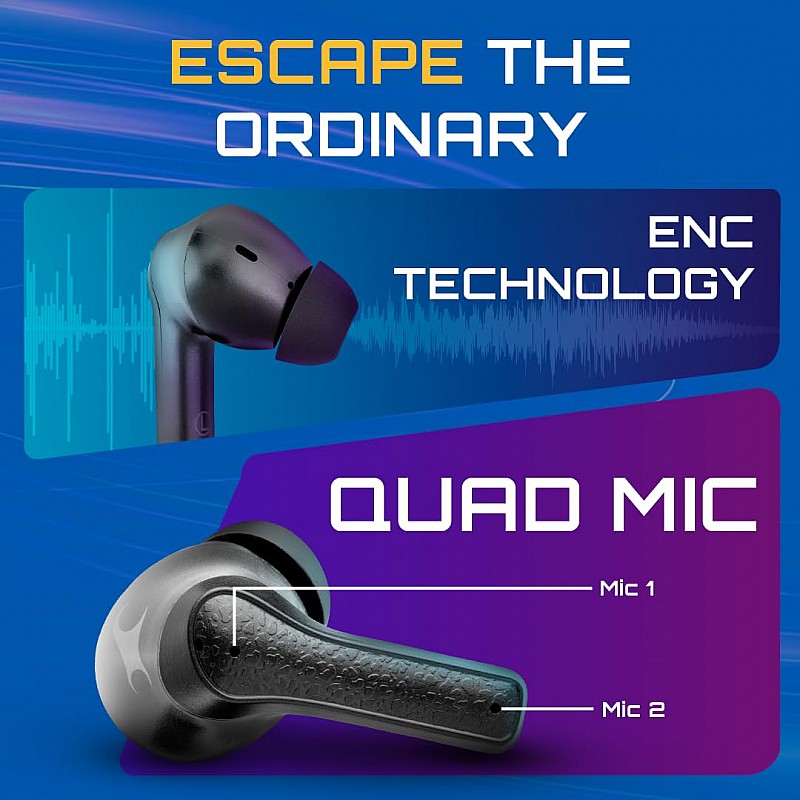 Fastrack Fpods(New Launch) FX100 Bluetooth TWS In-Ear Earbuds with 40 Hrs Playtime|BT V5.3|13mm Extra Deep Bass Drivers|Quad Mic ENC for Clear Calls|Ultra Low 50ms Latency Gaming Mode|NitroFast Charge