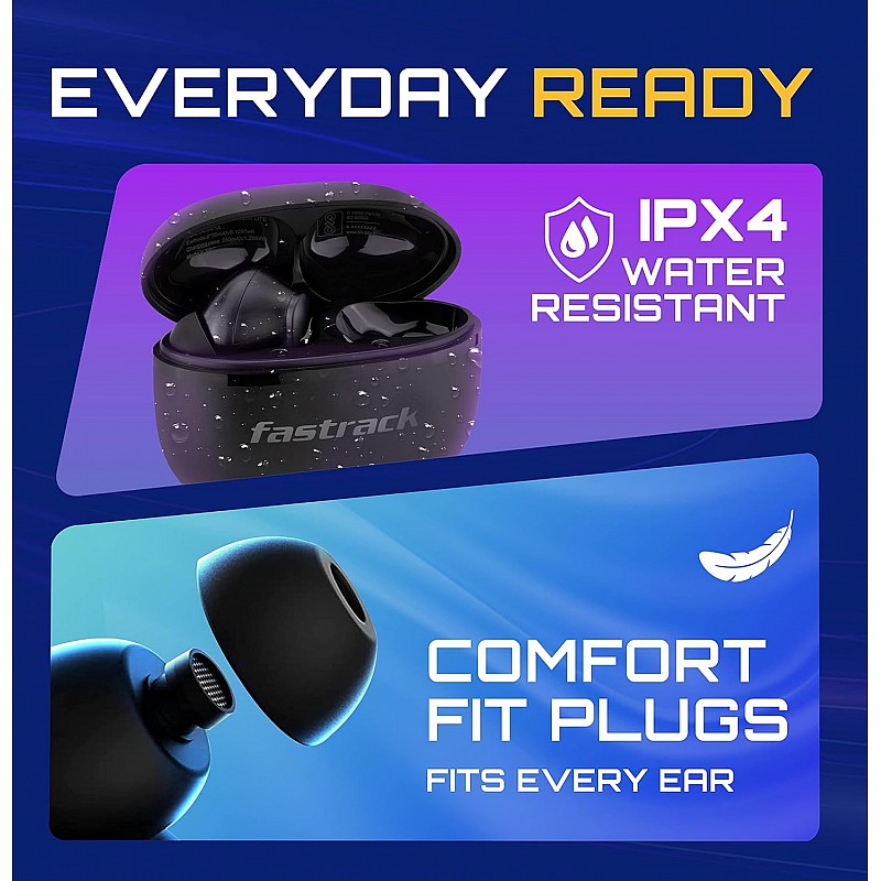 Fastrack Fpods(New Launch) FX100 Bluetooth TWS In-Ear Earbuds with 40 Hrs Playtime|BT V5.3|13mm Extra Deep Bass Drivers|Quad Mic ENC for Clear Calls|Ultra Low 50ms Latency Gaming Mode|NitroFast Charge