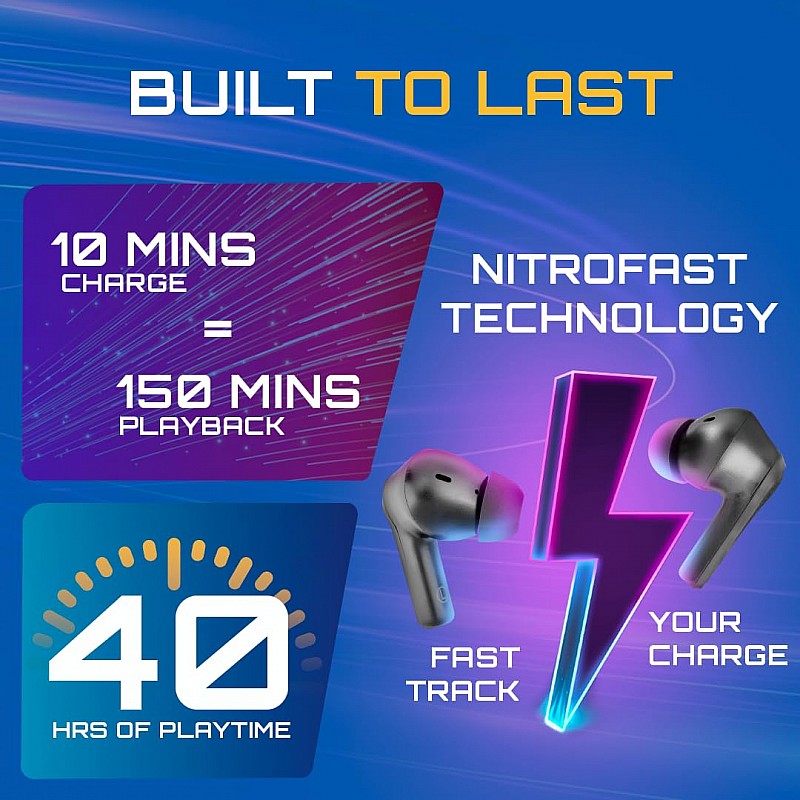 Fastrack Fpods(New Launch) FX100 Bluetooth TWS In-Ear Earbuds with 40 Hrs Playtime|BT V5.3|13mm Extra Deep Bass Drivers|Quad Mic ENC for Clear Calls|Ultra Low 50ms Latency Gaming Mode|NitroFast Charge