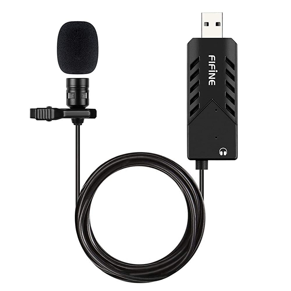 Fifine K053 USB Lavalier Cardioid Condenser Microphone with Clip-on and Sound Card for PC and MAC
