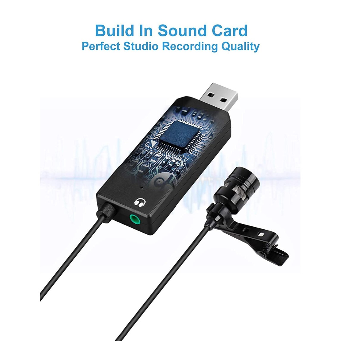 Fifine K053 USB Lavalier Cardioid Condenser Microphone with Clip-on and Sound Card for PC and MAC