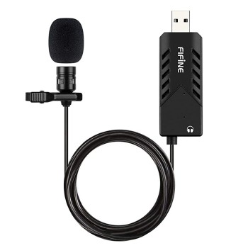 Fifine K053 USB Lavalier Cardioid Condenser Microphone with Clip-on and Sound Card for PC and MAC