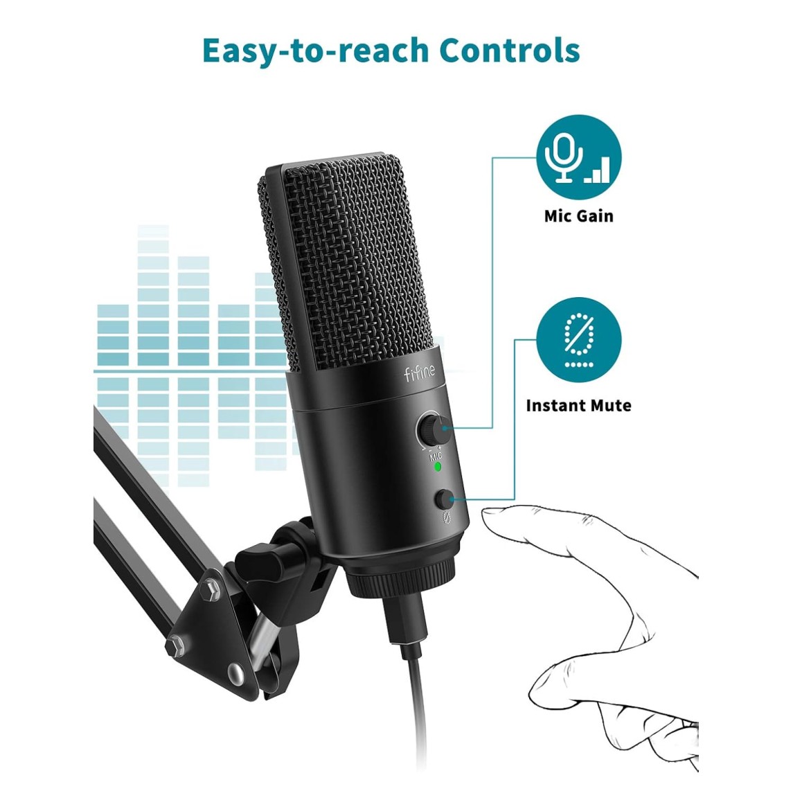 Fifine K683A USB Desktop PC Microphone with Pop Filter for Computer and Mac, Studio Condenser Mic with Gain Control, Mute Button, Headphone Jack & Extra USB-C Plug Fifine K683A USB Desktop PC Microphone with Pop Filter for Computer and Mac, Studio Condenser Mic with Gain Control, Mute Button, Headphone Jack & Extra USB-C Plug