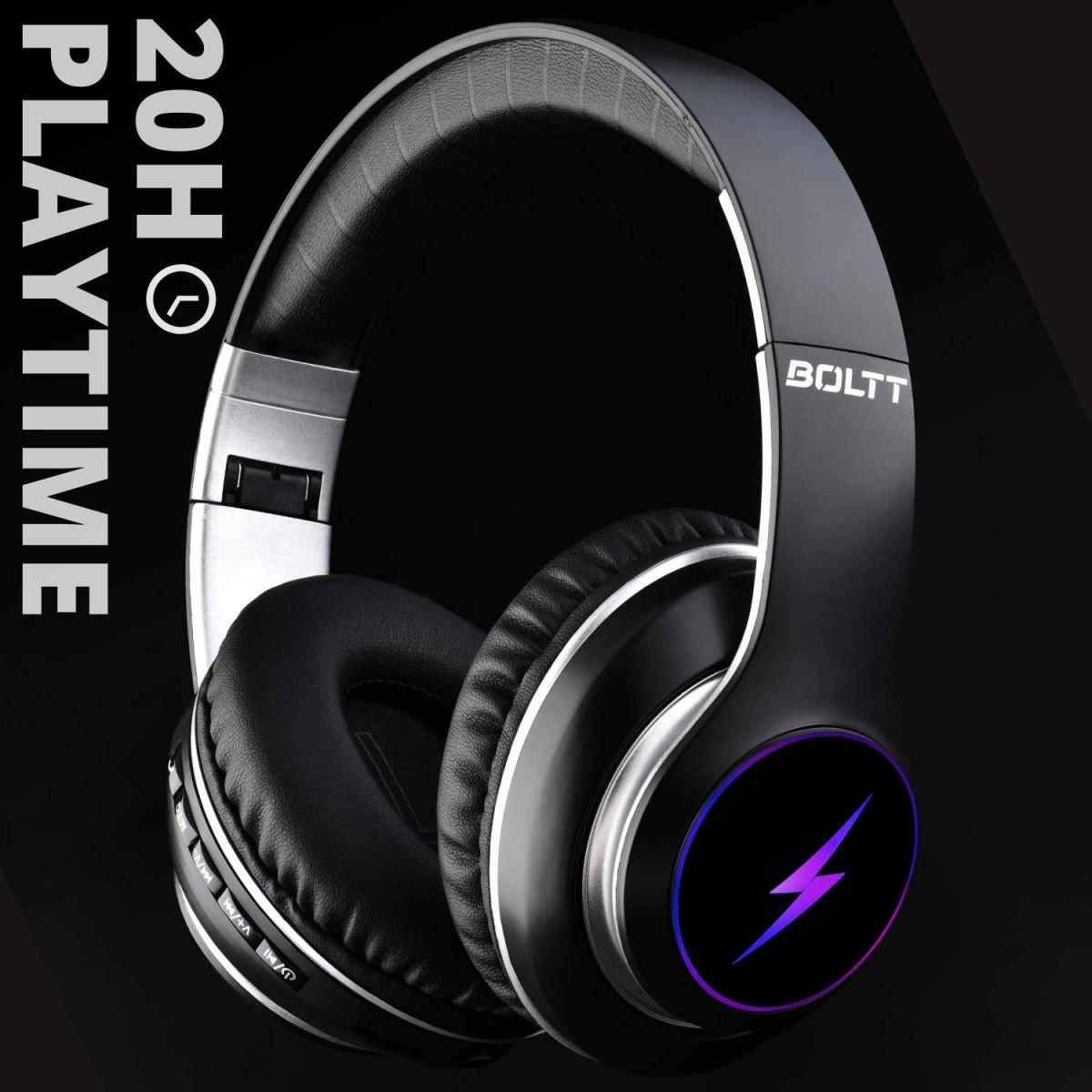 Fire-Boltt Blast 1200 On-Ear Bluetooth Headphones with Glow Lights, 20H Playtime, 1000mAh Battery and Shocking Bass and Built in Mic Fire-Boltt Blast 1200 On-Ear Bluetooth Headphones with Glow Lights, 20H Playtime, 1000mAh Battery and Shocking Bass and Built in Mic