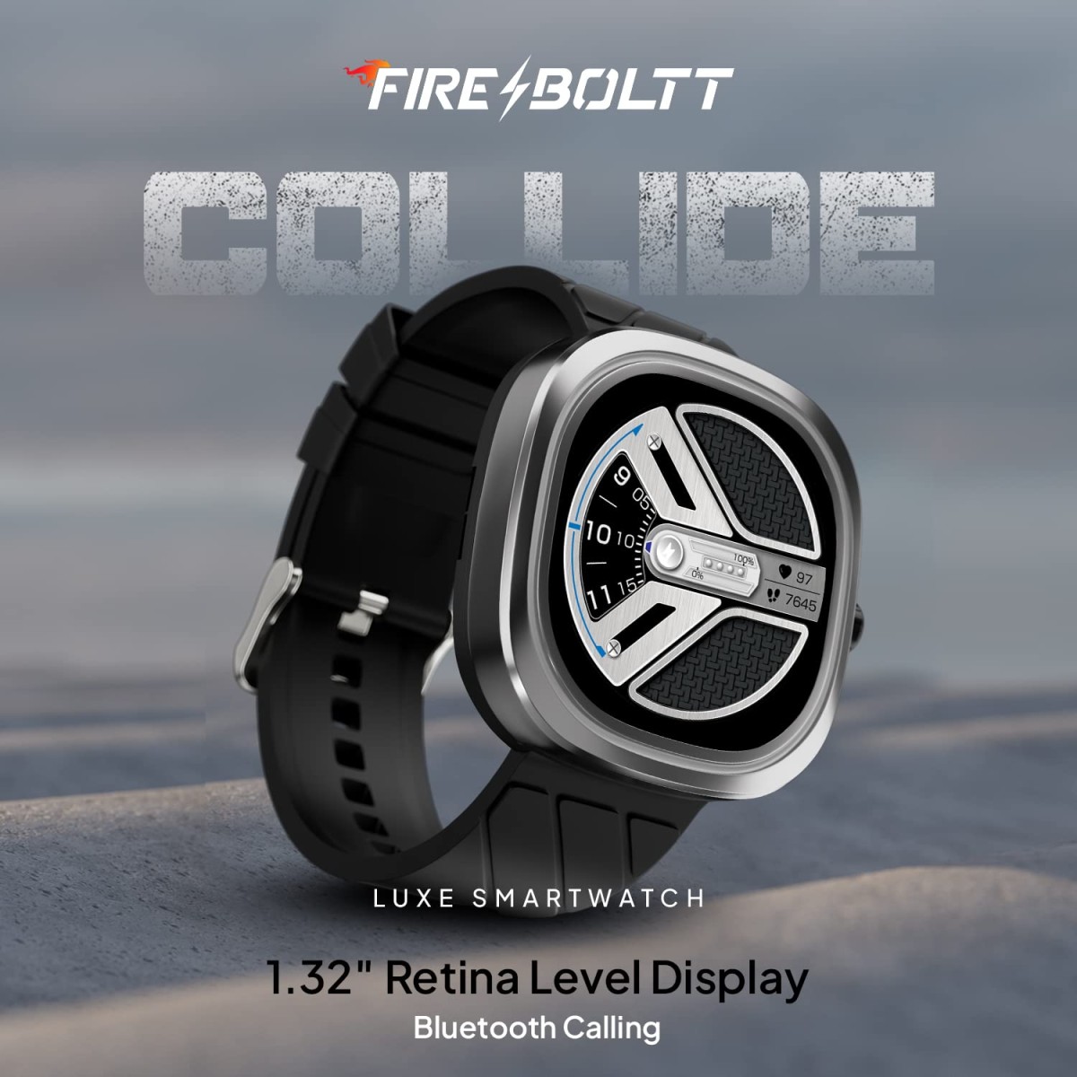 Fire-Boltt Collide 1.32" Display Smartwatch, Bluetooth Calling with Body Shielding Metal Paint, Single BT Connection, BT 2.0 Ultra Low Power Consumption, SpO2 (Silver Black)