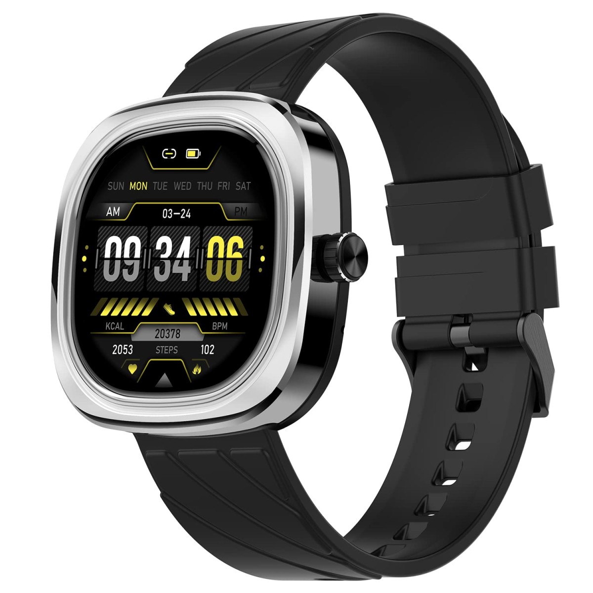 Fire-Boltt Collide 1.32" Display Smartwatch, Bluetooth Calling with Body Shielding Metal Paint, Single BT Connection, BT 2.0 Ultra Low Power Consumption, SpO2 (Silver Black)