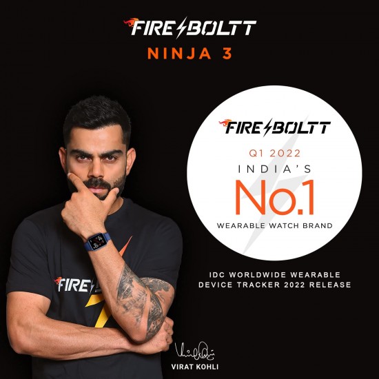 Fire-Boltt Ninja 3 Smartwatch Full Touch 1.69 & 60 Sports Modes with IP68, Sp02 Tracking, Over 100 Cloud based watch faces - Black