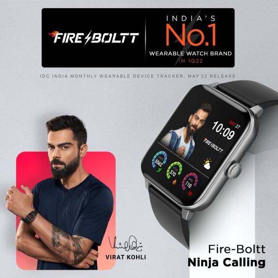 Fire-Boltt Ninja Calling 1.69" (4.29cm) Bluetooth Calling smartwatch with Voice Assistant, 200 Watch Faces, Multiple Sports Models
